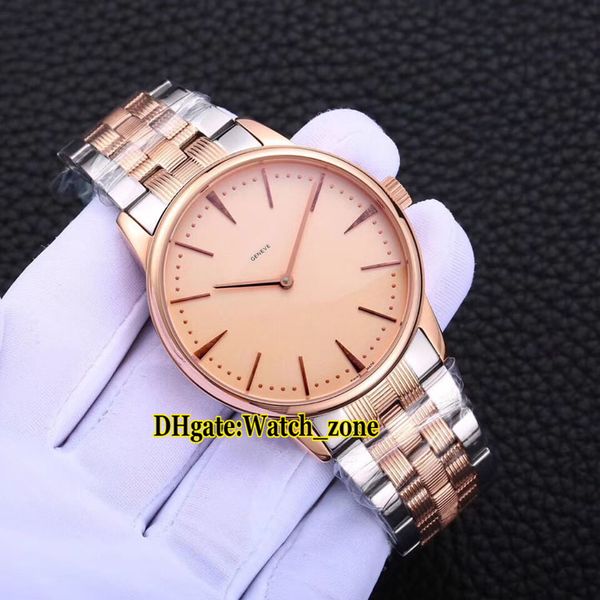 

новый 42 мм patrimony 81180 / 000r золотой циферблат автоматические мужские часы два тона розовое золото группа высокого качества дешевые му, Slivery;brown