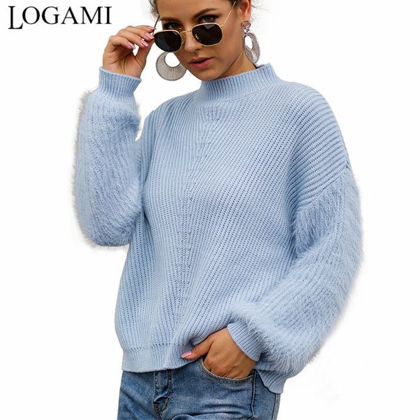 

logami half turtleneck knit sweater women autumn sweater long sleeve soft pullover jumpers, White;black