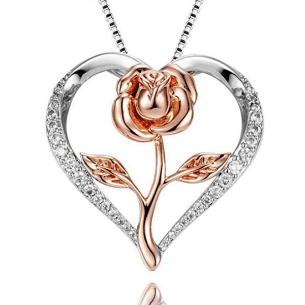 

10pcs/lots personality love heart rose two-tone necklaces female birthday party valentine's day gift t-120, Silver