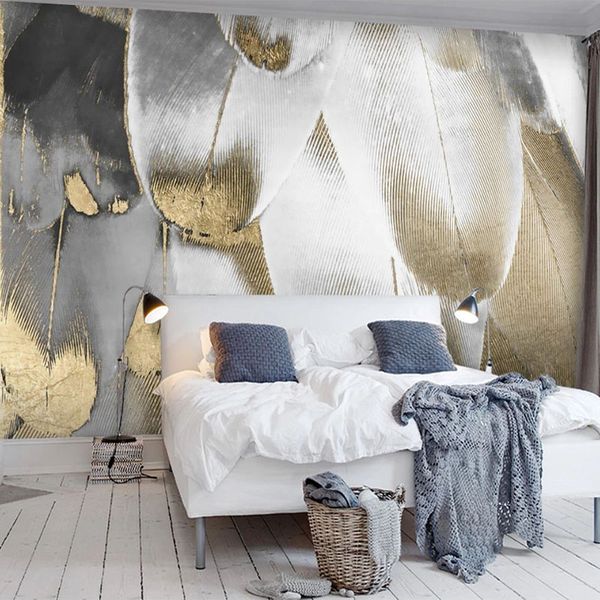 

p wallpaper 3d retro fashion golden feather murals living room bedroom background wall decor modern abstract art wallpapers