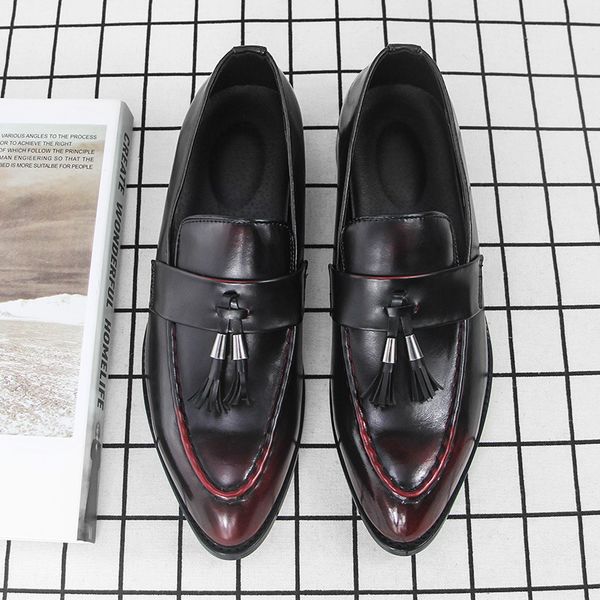 

male formal flats fashion oxfords brogue shoes mens pointed toe dress wedding shoes famous tassel footwear hjm90, Black