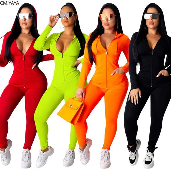 

2019 autumn women solid zipper up long sleeve hooded pencil pants suit two piece set casual sporting tracksuit outfit gl6303, White
