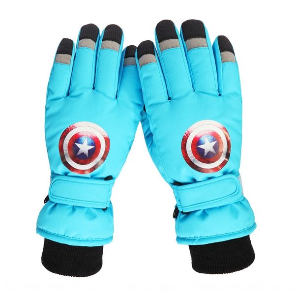 

children's ski boys' winter warm cartoon warm bicycle gloves five-finger cycling waterproof outdoor cotton gloves for students, White