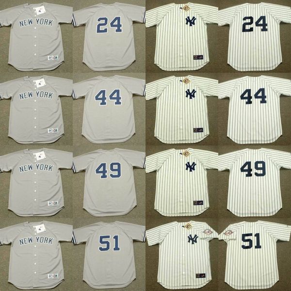 

new york 24 rickey henderson 44 reggie jackson 49 ron guidry 51 bernie williams 11 chuck knoblauch 18 scott brosius baseball jersey, Black