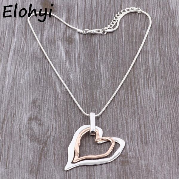 

eloyhi novel big double heart layer snake chain collar plated for women trendy neckalce&pendants gift, Silver