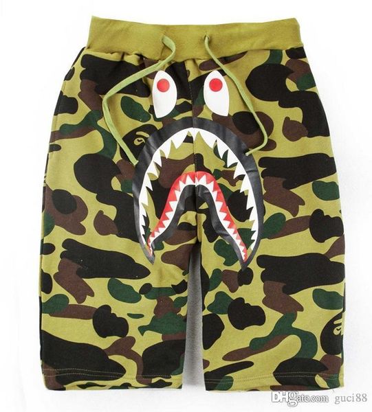 

summer brand ape pants camouflage with shark's mouth printing off casual pants short trousers white men's shorts beach pants, Black;white