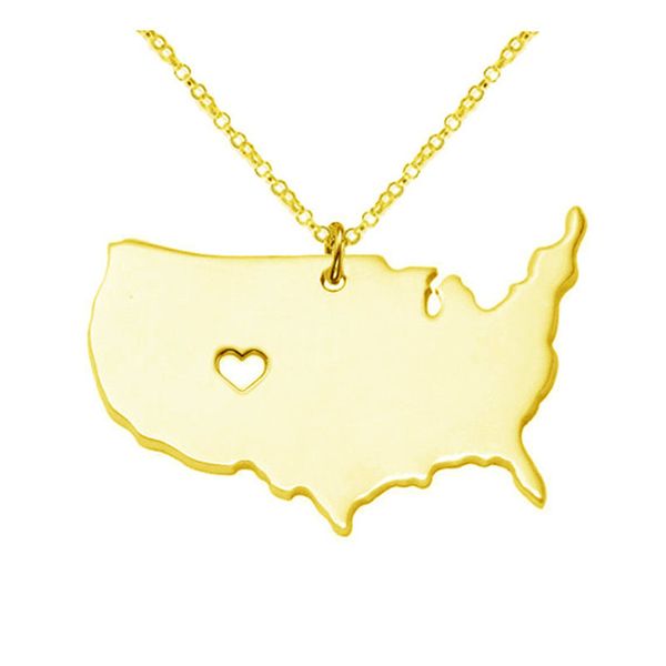Mappa dello stato degli Stati Uniti Collana in oro rosa Geografia dello stato degli Stati Uniti Mappa Pendenti Collane Gioielli con ciondoli Collana in acciaio inossidabile dorato