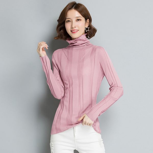

2019 new autumn winter women knitted sweaters pullovers turtleneck long sleeve solid color slim elastic short sweater women, White;black