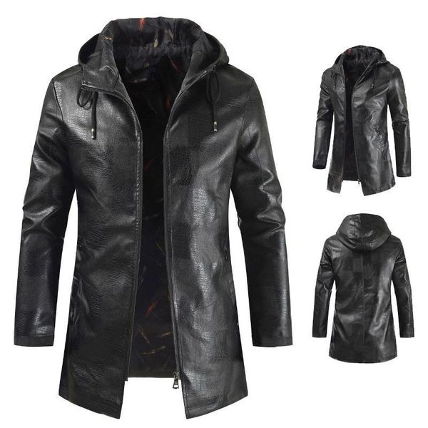

long hoodie leather jacket men casual streetwear men coat motorcycle windbreakers jackets jaqueta de couro masculina autumn size m-4xl, Black;brown