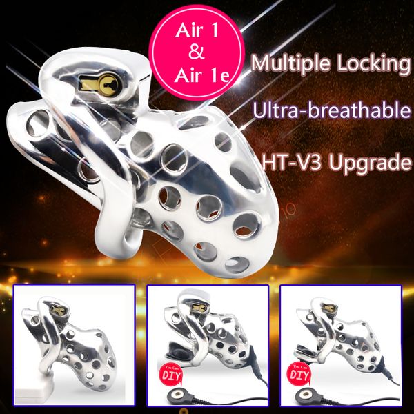 

new arrival 316 stainless steel venting hole design male(electric)chastity device cock toys kidding zone metal air 1/air 1e