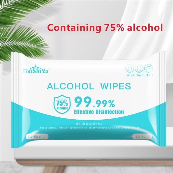 

10 pcs/pac wet wipes 75% alcohol disinfectant 18cm*15cm sterilized non-woven wipe disinfectant n 99.9% disinfecting dipe household ship