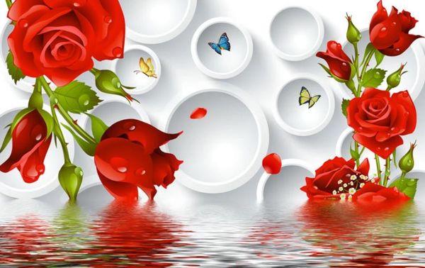 

3d circle water rose tv background wall modern wallpaper for living room