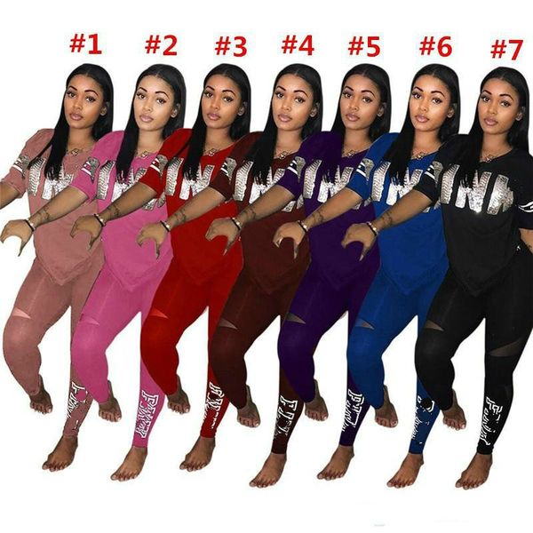 

Love pink women track uit equin v neck t hirt top pant trou er 2pc et pink letter outfit ca ual t hirt port wear clothe uit