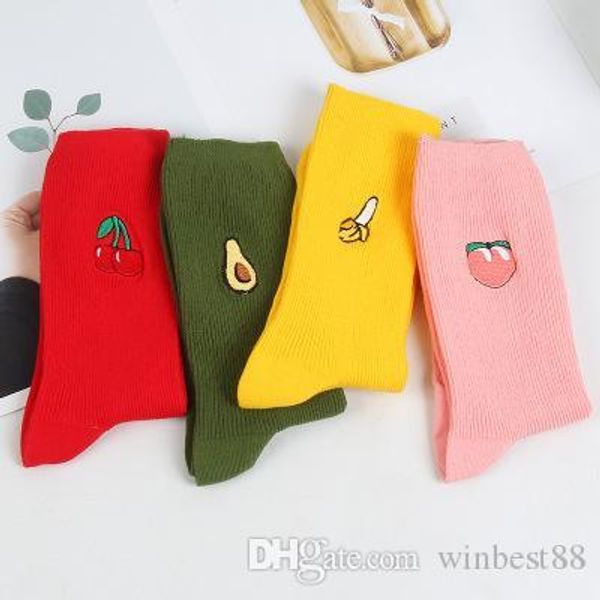 

fashion sock 4 colors korea double needle avocado embroidery socks short funny cotton socks women winter happy socks female, Black;white
