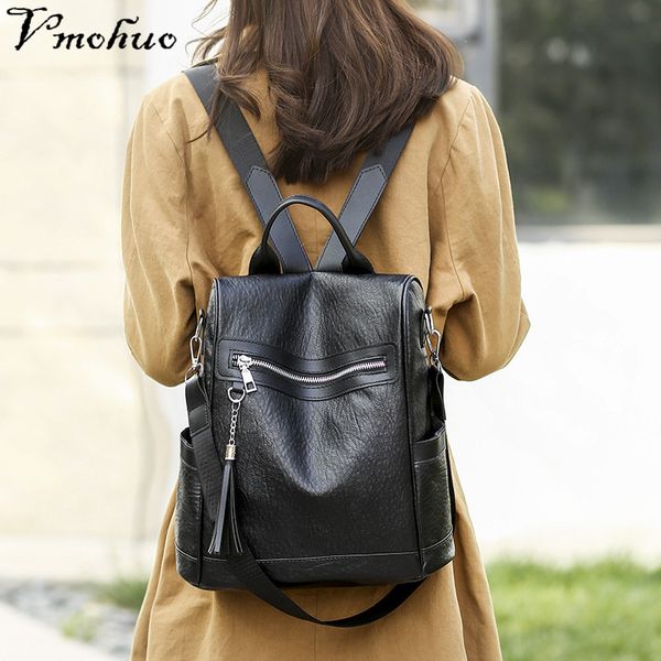 

vmohuo anti-theft backpacks for adolescent girls backpack female leather fashion tassel large capacity school women backpack