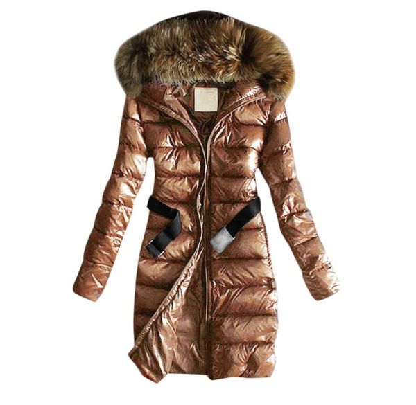 

hooded parkas women down coat fur girls long winter down jackets cotton-padded clothes casual outdoor warm hoodies outerwear jumper e6751, Black