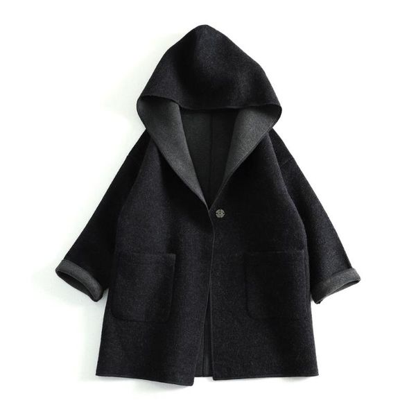 

autumn winter new women loose plus size japanese style mori girl hooded comfortable warm condensed wool fleece jackets 4 colors, Black