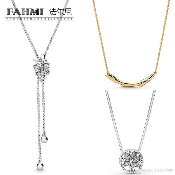 

fahmi 100% 925 sterling silver charm dancing butterflies tree of life women charm fashion gold necklace jewelry wholesale