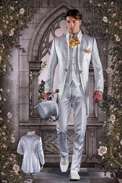 

новый 3 шт вышивают серебряный серый groomsmen жених смокинги мужские костюмы свадебные / выпускной вечер / ужин шафер blazer (куртка + штан, Black;gray