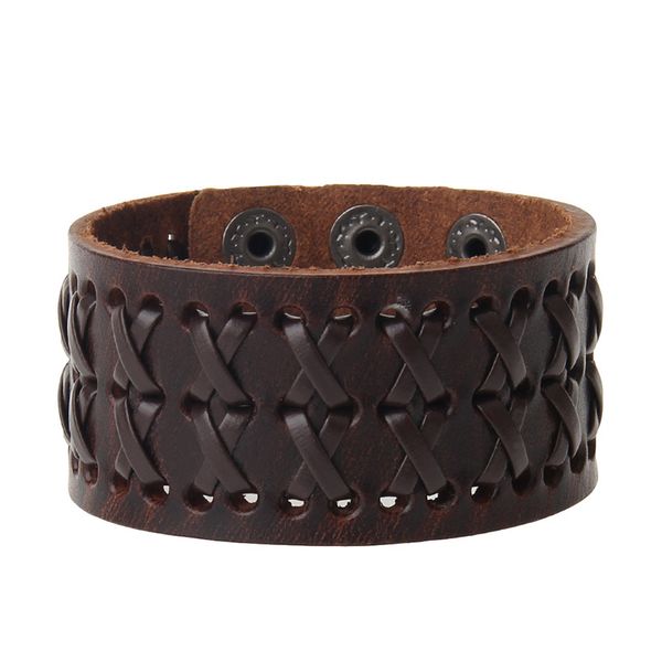 

european and american jewelry trade retro wide leather hand rope bracelet men and women bracelet leather, Golden;silver