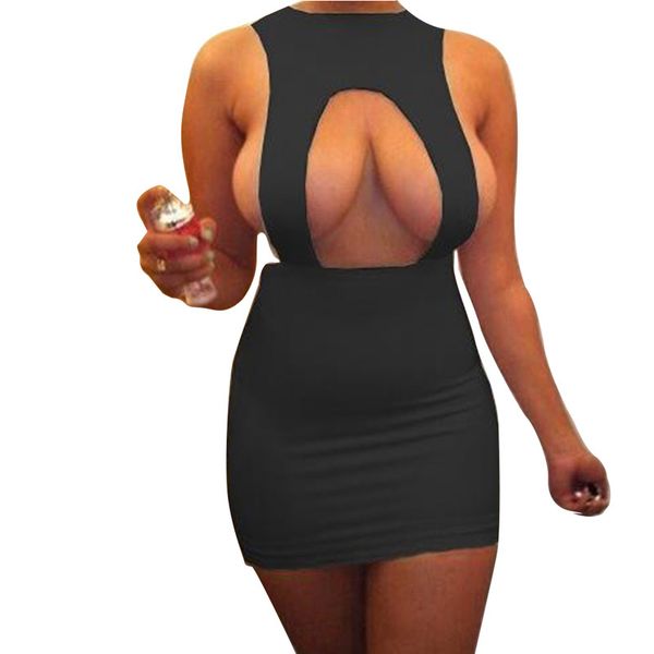 

2019 summer women sleeveless off front slit sheath fashion slim casual party club bodycon mini dress, Black
