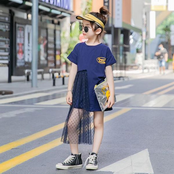 

2020 korean style girls patchwork dress fashion summer girls dresses 4-9 years c983, Red;yellow