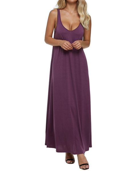 

woman clothes plus size dress v summer women neck solid sleeveless long maxi dresses vintage casual loose vestidos plus size, Black;gray