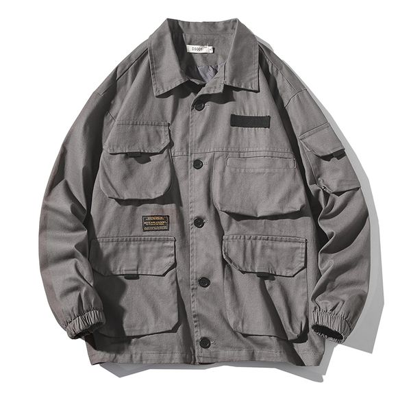 

men jackets and coats cargo multi pockets vintage autumn windbreaker jacket streetwear 2019 fashion men jacket coats, Black;brown