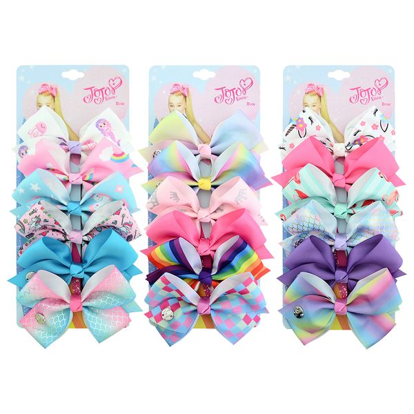

5 inch jojo clips jojo siwa hair bows rainbow unicorn hair bows with clip grosgrain ribbin handmade hairgrips hair accessories, Slivery;white