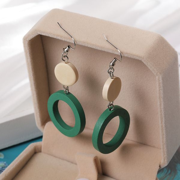 

10styles handmade wooden earrings geometric round wood earring dangle hollow drop hook eardrop women long dangle jewelry friendship gifts, Silver