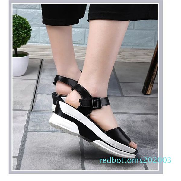 

2020 summer sandals solid color thick wedge open-toe sandals field-cingulate light rr3, Black