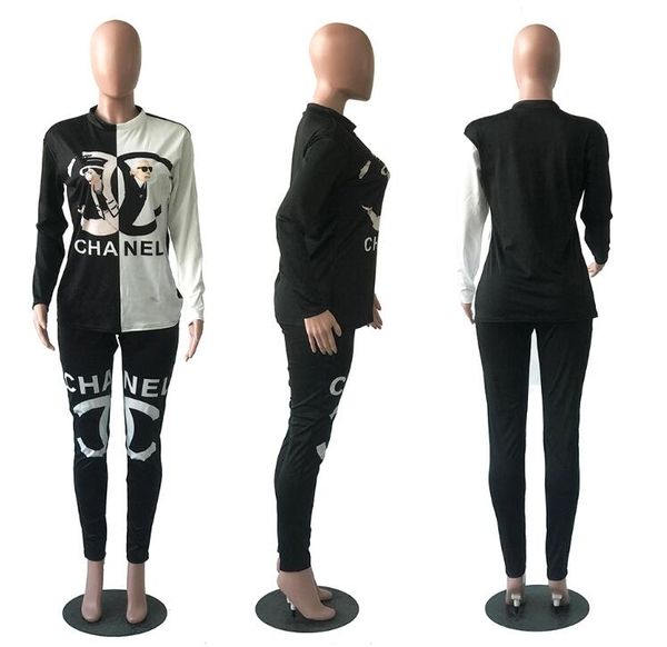 

Print 2 piece et women pant and 19 autumn plu ize ca ual outfit weat uit two piece weat hirt track uit, White