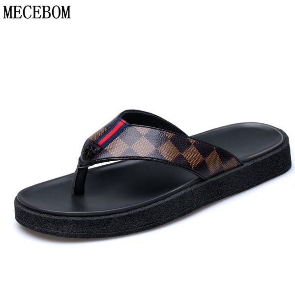 

summer men slippers leather fashion outdoor slip-on open toe flat shoes beach slippers summer men shoes flip flops, Black