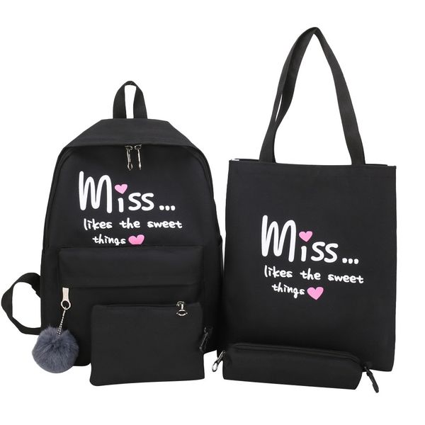 

2019 bagpack cartoon alphabet student backpack casual large capacity travel 4 piece set dropshipping mochila mujer