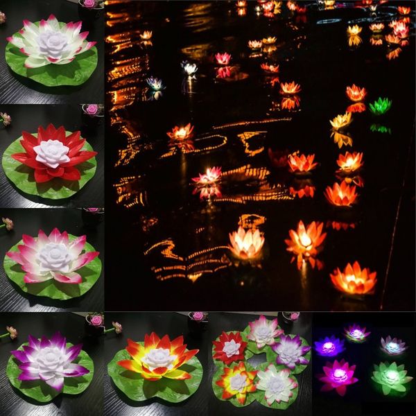 

led lotus lamp diameter 18 cm wishing light floating flower pool light colorful lotus water latern candle lamp for wedding party festival