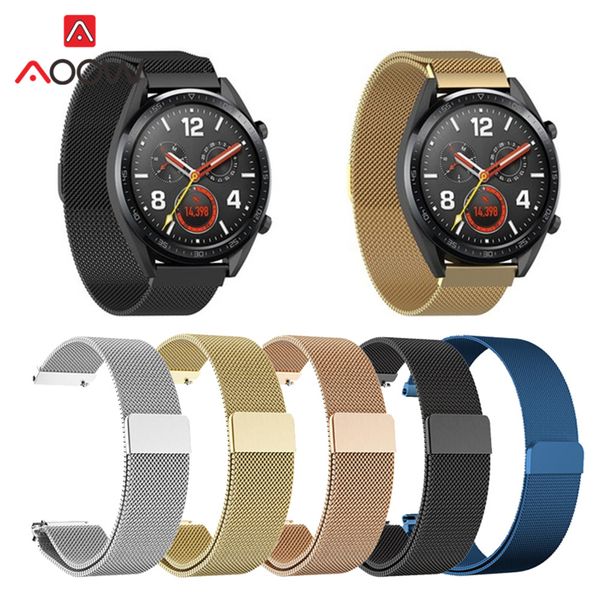 

20mm 22mm magnetic milanese loop for huawei gt honor watch magic huami amazfit bip galaxy watch 42mm 46mm active strap watchband, Black;brown