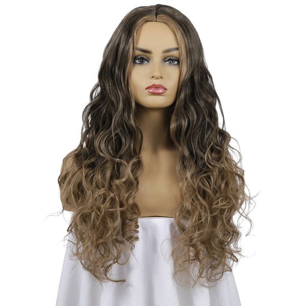 2020 Amazon Hot Selling Europeu e American Popular Wig New Style Long Curly Hair Alto Temperatura Feminina Moda Capa de Cabelo