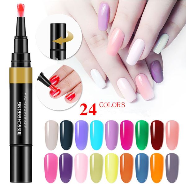 

1pcs nail painting varnish pen one step 3 in 1 colors nail gel lacquer glitter polish easy to use not need base coat primer
