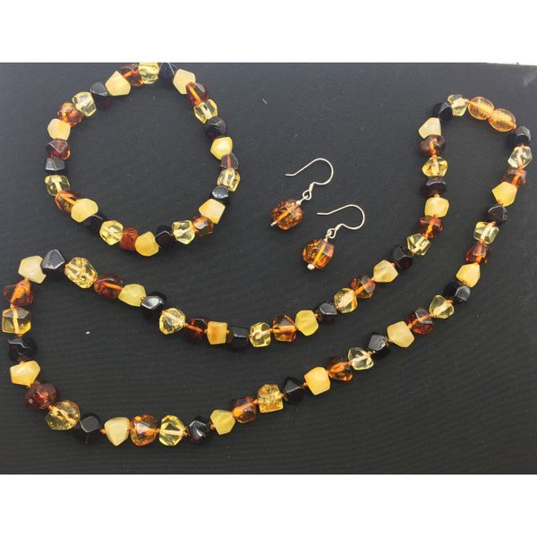 

yoowei original amber jewelry baltic natural amber boutique natural multi faceted bead necklace bracelet earrings factory jewel, Silver
