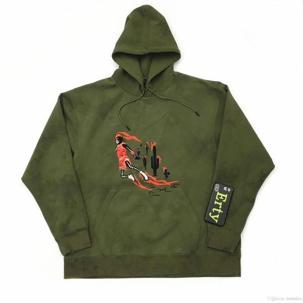 

19fw travis scott joint ts military green suede rotten flower tie dyed hooded sweater hoodie s-xl, Black