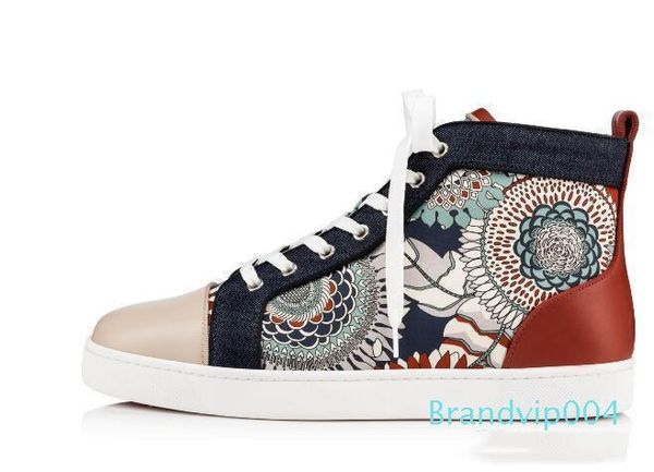 

2019 shoes luxury red sole men women shoe louisflat patent leather red bottom sneaker low/high junior spikes orlato men's flat 36-47, Black