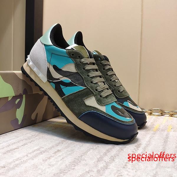 

original box] fashion rock runner camouflage leather sneakers shoes men,women rock studs outdoor casual camustars trainers, Black