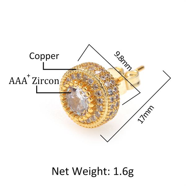 

полный циркон большого алмаза круглых серьги унисекс hiphop ювелирные изделия свет высокого качество серьга золото серебро дополнительный, Golden;silver