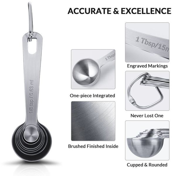 

stainless steel measuring spoons set of 7 stackable measure spoon for dry and liquid ingredients etched marked baking cooking sp other kitch