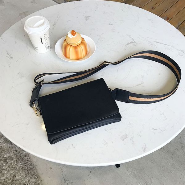 

2020 summer new korean ins black webbing double shoulder small square bag casual wild messenger female pouch purses hand bag