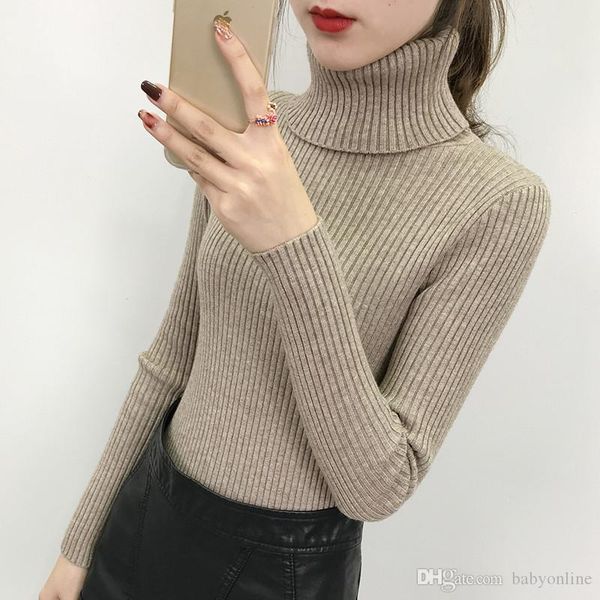 

women autumn polo-neck slim 2019 turtleneck knitted pullovers casual soft winter jumper fashion fs8225 femme winter clothes sweater dksah