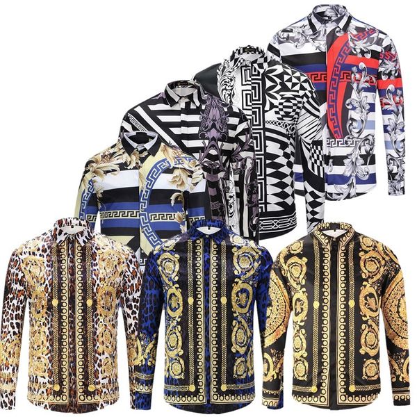 

горячая 2020 новые slim мужчины рубашку ретро цвета 3d цветочные печати моды случайные платье мужчин рубашки мужские рубашки medusa, White;black