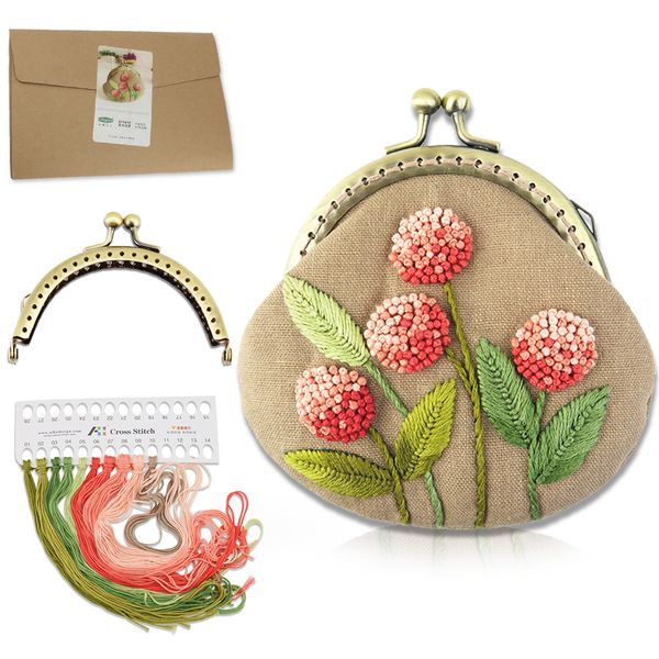 

embroidery purse making kits purse frame kiss clasp lovely fowers cross stitch needlework sewing stitching handmade bag, Black