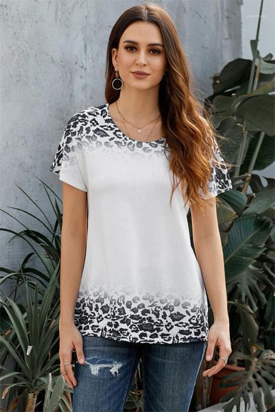 

summer tees casual gradient slim pullover tshirts womens clothing summer womens leopard tshirts solid color short sleeve o neck, White