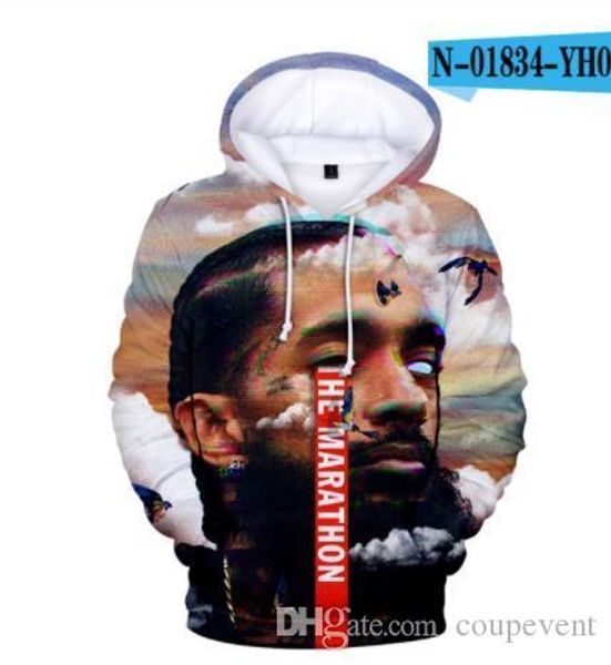 

nipsey hussle hoodies 3d new print casual sweatshirts harajuku long sleeve clothes kpop hooded rip rapper, Black